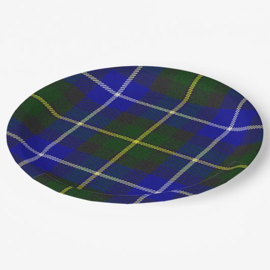 Assiettes En Carton Macneil de Barra tartan bleu vert plaid (Angle)