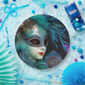 Assiettes En Carton Madame Masquerade Turquoise (Fête)