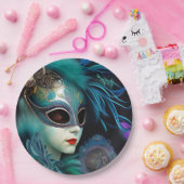 Assiettes En Carton Madame Masquerade Turquoise (Fête)