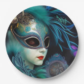 Assiettes En Carton Madame Masquerade Turquoise (Devant)