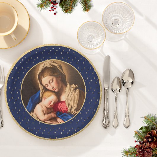 Assiettes En Carton Madonna & Enfant traditionnel Noël religieux