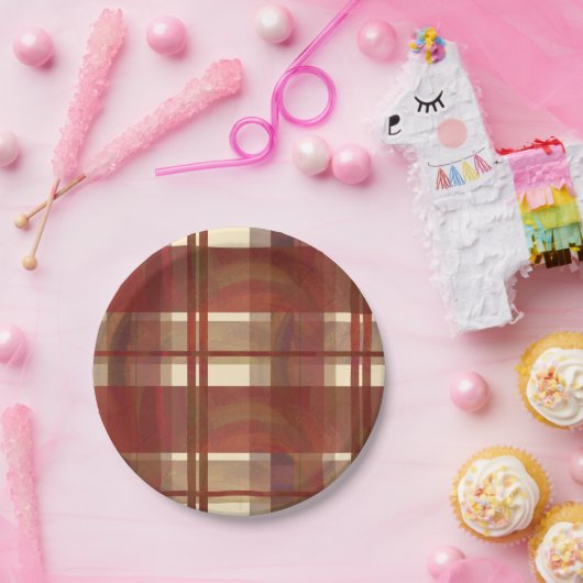 Assiettes En Carton Madras Plaid Fall Red (Fête)