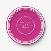 Assiettes En Carton Magenta Chic Script Noms Mariage Cake (Devant)