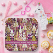 Assiettes En Carton Magenta Gold Noël Joyeux Motif#25 ID1009 (Fête)