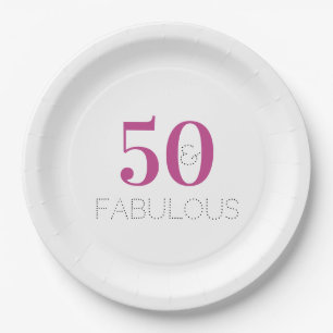Assiettes En Carton Magenta Pink 50 et Fabulous Text Anniversaire