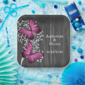 Assiettes En Carton Magenta Rustic Butterfly Mariage (Fête)