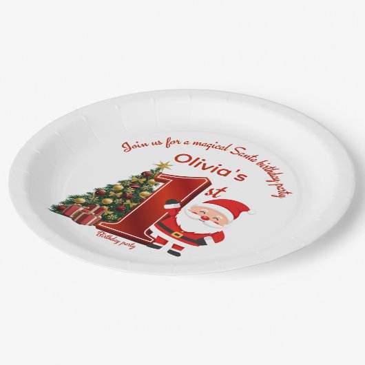 Assiettes En Carton Magical Santa Birthday Design for Kids (Angle)