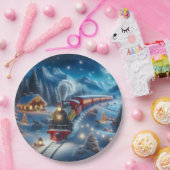 Assiettes En Carton Magical Snowy Christmas Train Winter Scene (Fête)