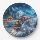 Assiettes En Carton Magical Snowy Christmas Train Winter Scene (Devant)