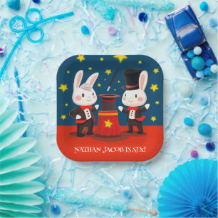 Assiettes En Carton Magiciens de lapins mignons sur scène Anniversaire
