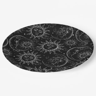 Assiettes En Carton Magie Noire Céleste Soleil Lune Étoiles Vintage