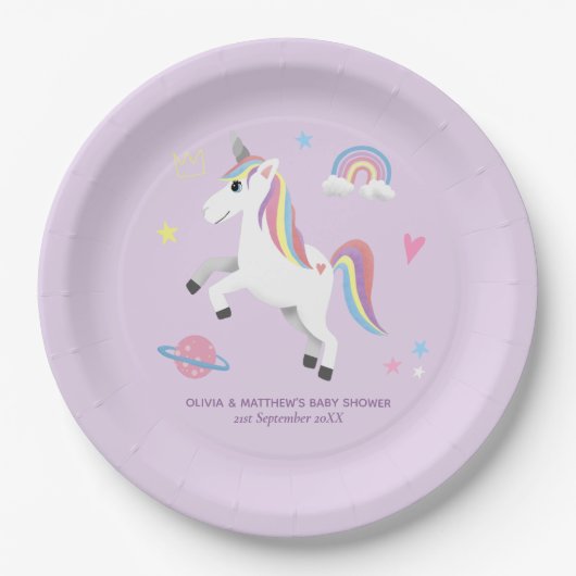 Assiettes En Carton Magique mignonne violet Unicorn Girls Baby shower (Devant)
