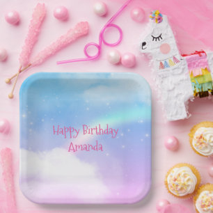 Assiettes En Carton Magique Pastel Nuds et un Rainbow Birthday