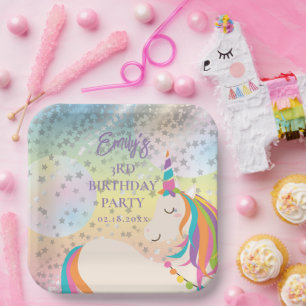 Assiettes En Carton Magique Rainbow Unicorn Fille fête d'anniversaire