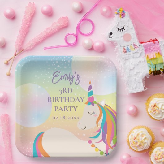 Assiettes En Carton Magique Rainbow Unicorn Fille fête d'anniversaire (Fête)