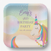 Assiettes En Carton Magique Rainbow Unicorn Fille fête d'anniversaire (Recto)