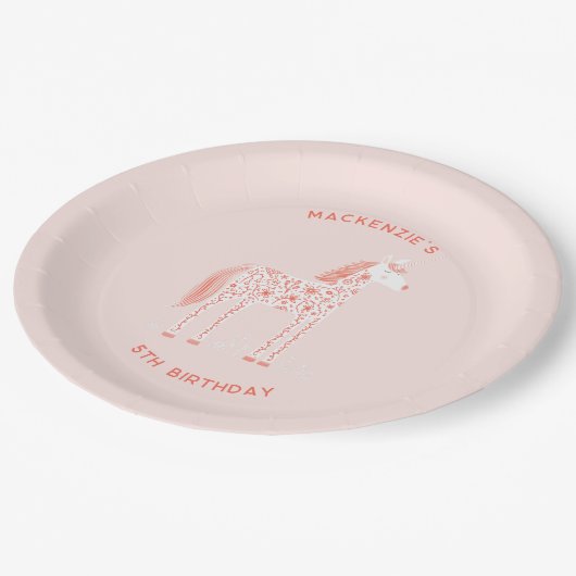 Assiettes En Carton Magique Unicorn Blush rose fête d'anniversaire (Angle)