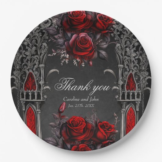 Assiettes En Carton Magnifique design mariage gothique foncé. (Devant)