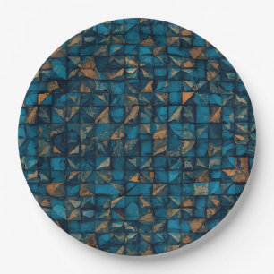 Assiettes En Carton Magnifique motif patchwork "Look" en sarcelle fonc