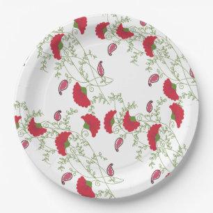 Assiettes En Carton Magnifique plaid à motif floral rouge brodé
