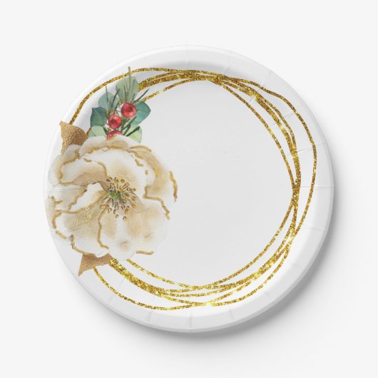 Assiettes En Carton Magnolia d'hiver avec couronne de Parties scintill (Devant)