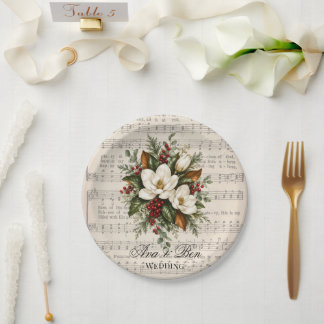 Assiettes En Carton Magnolia et Baies Cantique de Noël Mariage