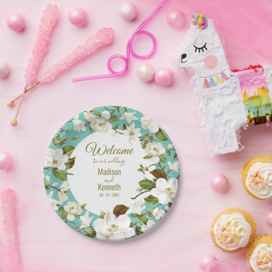 Assiettes En Carton Magnolia Floral Mariage (Fête)