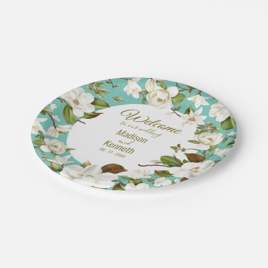 Assiettes En Carton Magnolia Floral Mariage (Angle)