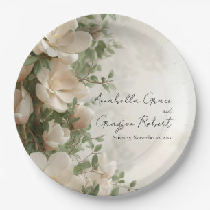 Assiettes En Carton Magnolias et Lumières Élégant Mariage Floral