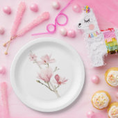 Assiettes En Carton Magnolias rose et Plaques en papier vert (Fête)