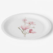 Assiettes En Carton Magnolias rose et Plaques en papier vert (Angle)