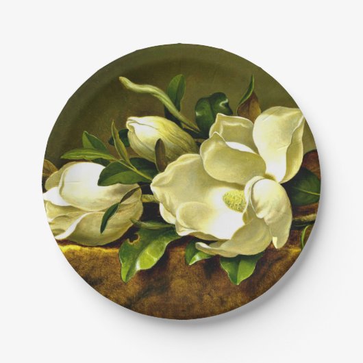 Assiettes En Carton Magnolias sur le tissu en velours or (Devant)