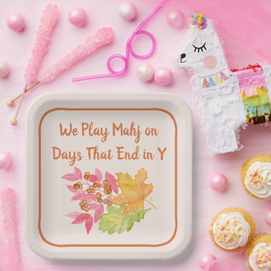 Assiettes En Carton Mahjong Jours Fin en Y Aquarelle Feuilles d'automn (Fête)