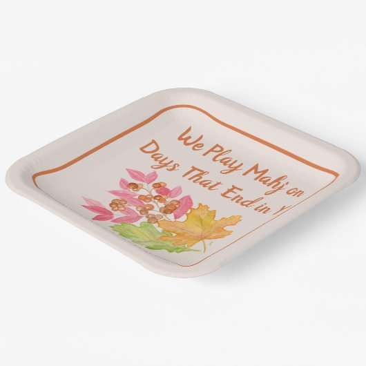 Assiettes En Carton Mahjong Jours Fin en Y Aquarelle Feuilles d'automn (Angulaire)