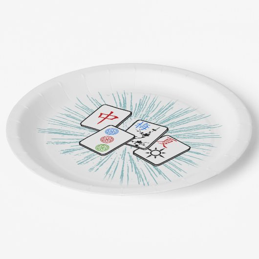 Assiettes En Carton Mahjong Tiles Bleu II (Angle)