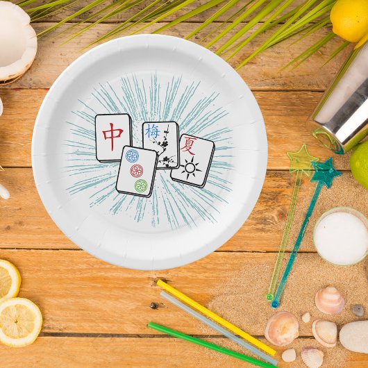Assiettes En Carton Mahjong Tiles Bleu II