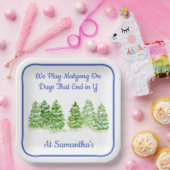 Assiettes En Carton MAHJONG Watercolor Winter Trees Blue PERSONALIZE (Fête)