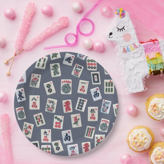 Assiettes En Carton MahJongg mosaïques design sur bleu foncé (Fête)