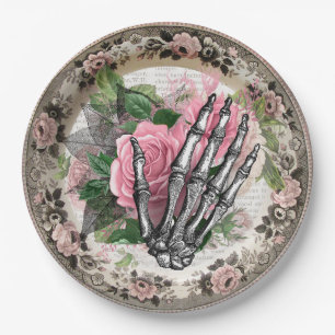 Assiettes En Carton Main de squelette fantaisie avec Halloween Vintage