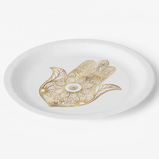 Assiettes En Carton Main de tournesol or Hamsa (Angle)