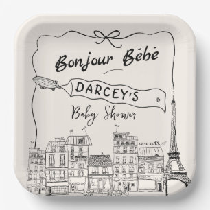 Assiettes En Carton Main Drawn Bonjour Bebe Baby shower français