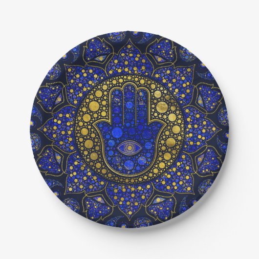 Assiettes En Carton Main Hamsa - Main de Fatima Dot Art Lapis Lazuli (Devant)