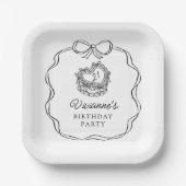 Assiettes En Carton Main moderne tiré noir Bow Girl Anniversaire (Recto)