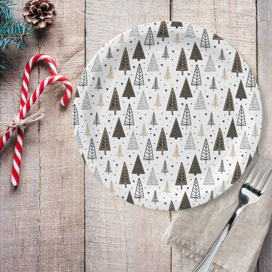 Assiettes En Carton Main moderne tiré noir pins d'or