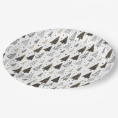 Assiettes En Carton Main moderne tiré noir pins d'or (Angle)