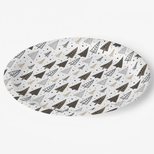 Assiettes En Carton Main moderne tiré noir pins d'or (Angle)