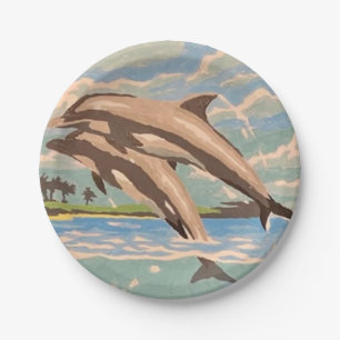 Assiettes En Carton Main Painted by Number Dolphins