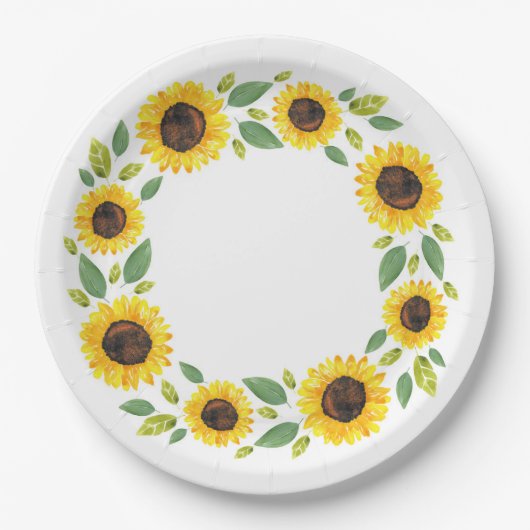 Assiettes En Carton Main Painted Watercolor Sunflower (Devant)