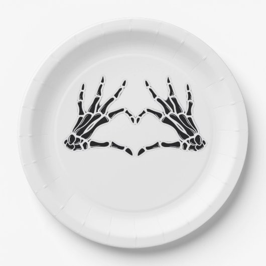Assiettes En Carton Mains De Squelette En Forme De Coeur - Art Unique  (Devant)