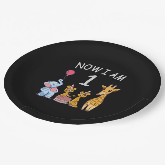 Assiettes En Carton Maintenant j'ai 1 an 1er anniversaire au zoo (Angle)